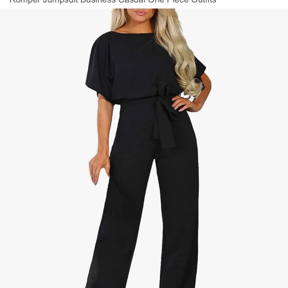 Amazon Pants - Women’s Black Belted Jumpsuit - Elegant Wide-Leg One-Piece